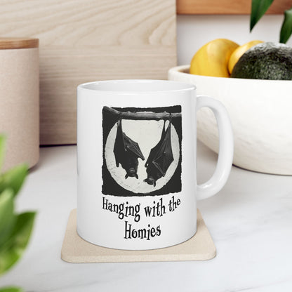 Halloween Bat Mug - "Hanging with the Homies" Coffee Mug - Funny Halloween Gift - Gothic Decor Mug - Unique Bat Lover Gift - Spooky Mug