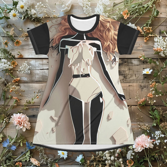 Artistic T-Shirt Dress, Fashionable Casual Wear, Unique Gift for Her, Summer Dress, Versatile Everyday Style