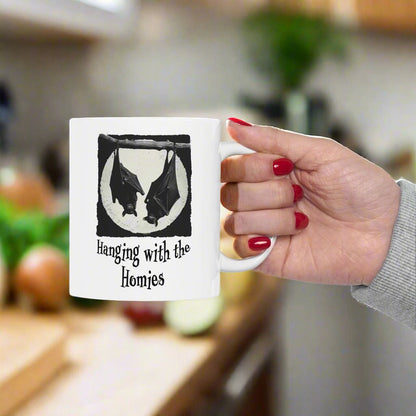 Halloween Bat Mug - "Hanging with the Homies" Coffee Mug - Funny Halloween Gift - Gothic Decor Mug - Unique Bat Lover Gift - Spooky Mug