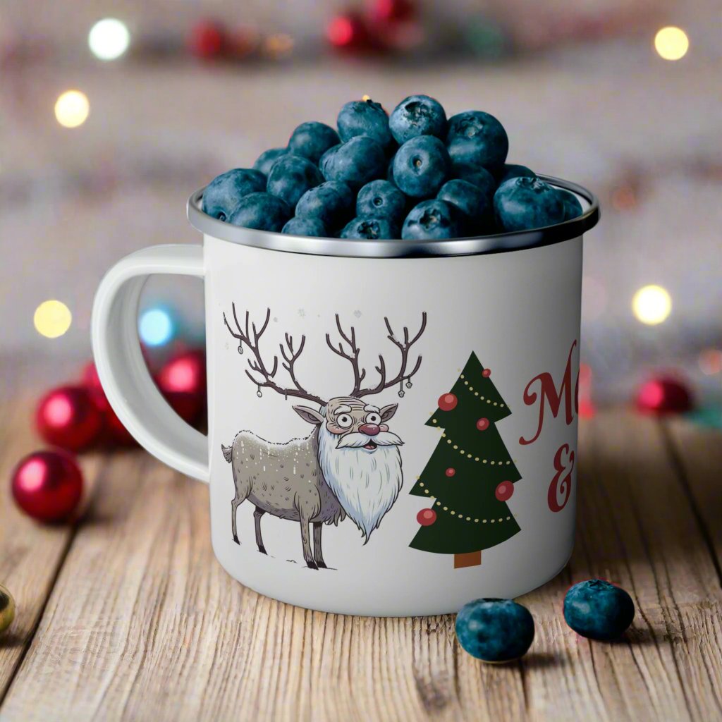 Merry & Bright Enamel Camping Mug - Festive Holiday Drinkware