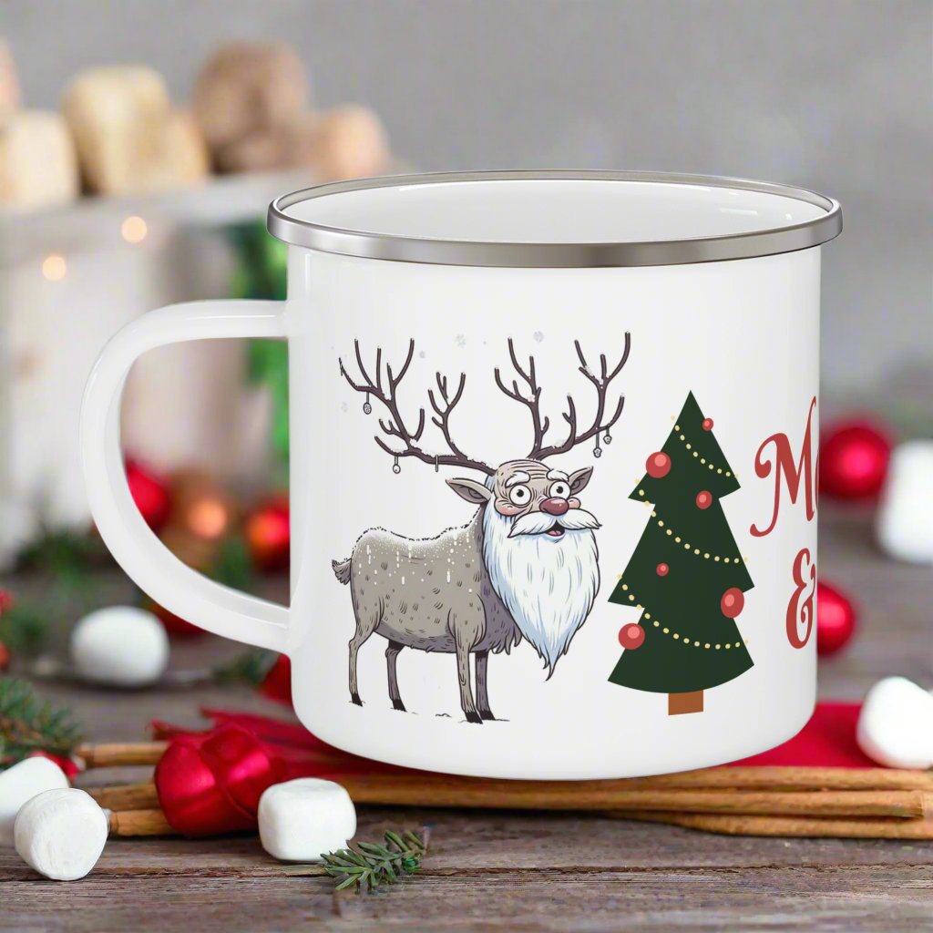 Merry & Bright Enamel Camping Mug - Festive Holiday Drinkware