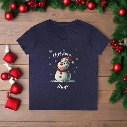 Festive Christmas V-Neck T-Shirt, Holiday Apparel, Winter Gift, Snowman Shirt, Cozy Christmas Outfit