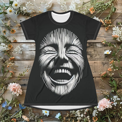 a t-shirt dress with a smiling face.