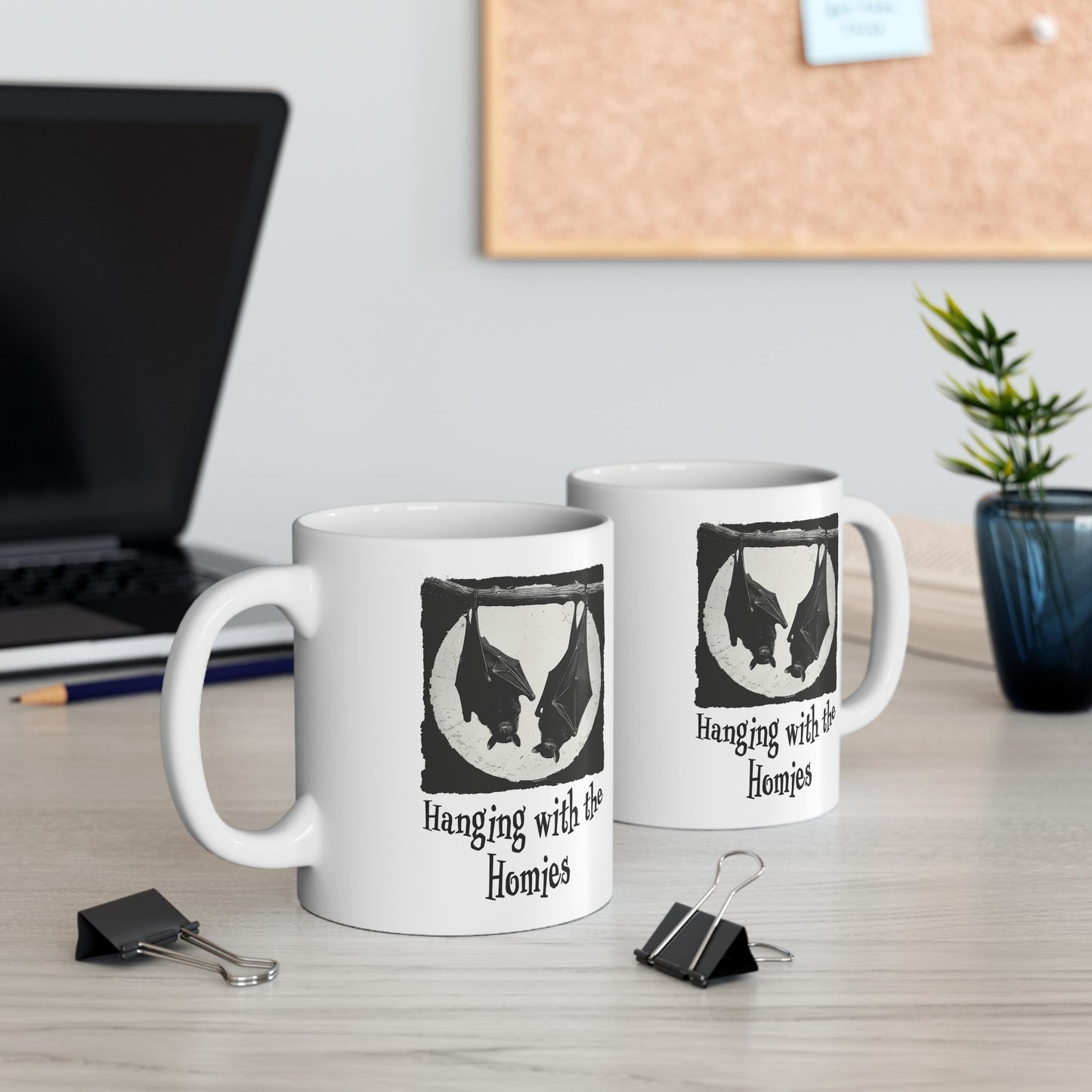 Halloween Bat Mug - "Hanging with the Homies" Coffee Mug - Funny Halloween Gift - Gothic Decor Mug - Unique Bat Lover Gift - Spooky Mug