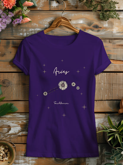 a purple t - shirt with a dandelion on it