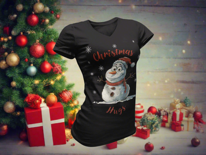 Festive Christmas V-Neck T-Shirt, Holiday Apparel, Winter Gift, Snowman Shirt, Cozy Christmas Outfit