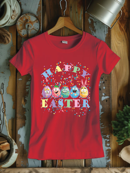 Women's Festive Easter Egg T-Shirt - Cute Holiday Graphic Tee for Women - Pink Spring Celebration Shirt - Easter Sunday Casual Wear - Egg Hunt