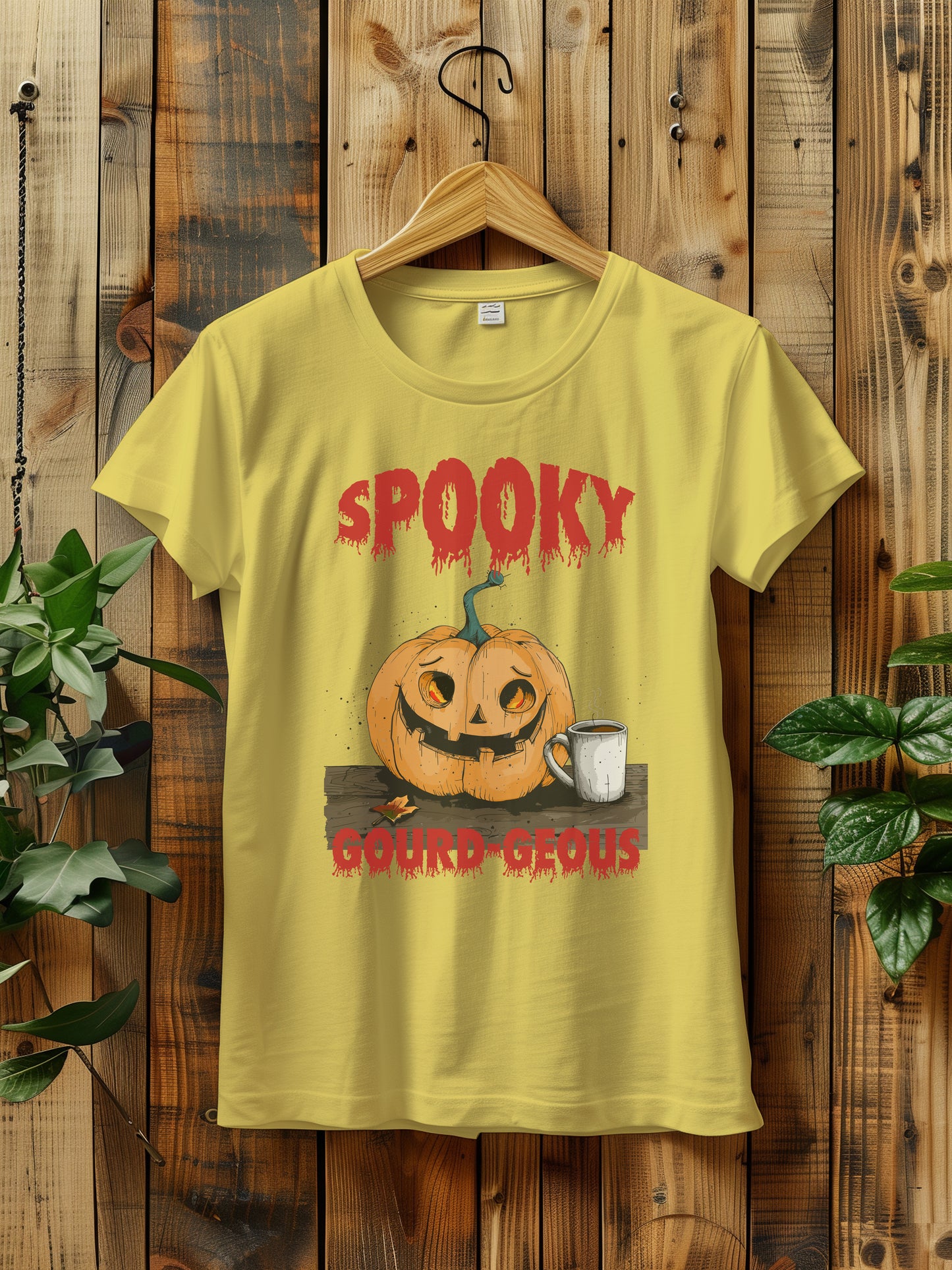 Spooky Gourdeous Halloween T-Shirt - Funny Pumpkin Graphic Tee | Halloween Coffee | Vintage Jack-o'-Lantern Shirt for Fall | Halloween Shirt