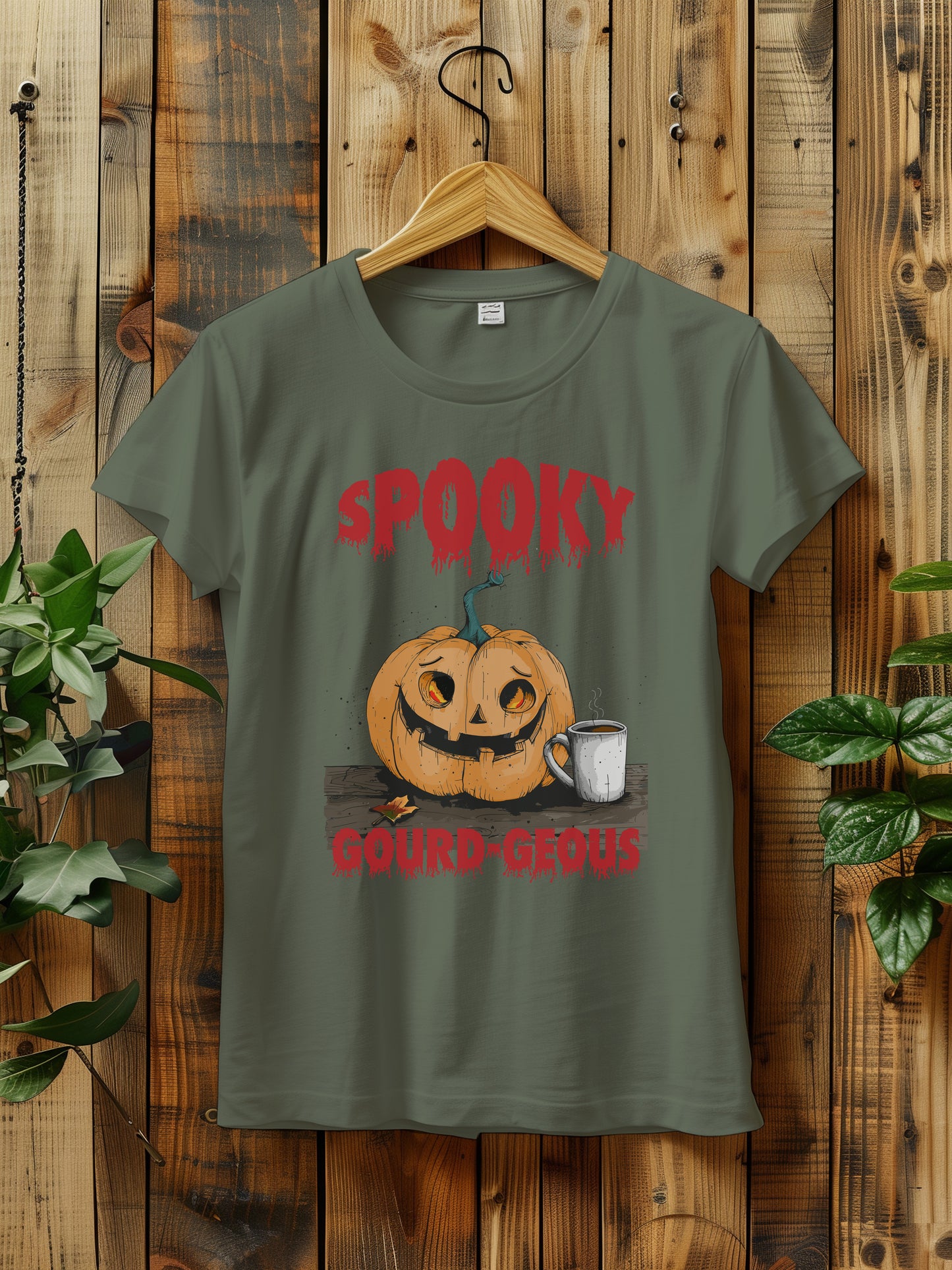 Spooky Gourdeous Halloween T-Shirt - Funny Pumpkin Graphic Tee | Halloween Coffee | Vintage Jack-o'-Lantern Shirt for Fall | Halloween Shirt