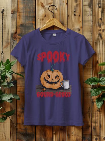 Spooky Gourdeous Halloween T-Shirt - Funny Pumpkin Graphic Tee | Halloween Coffee | Vintage Jack-o'-Lantern Shirt for Fall | Halloween Shirt