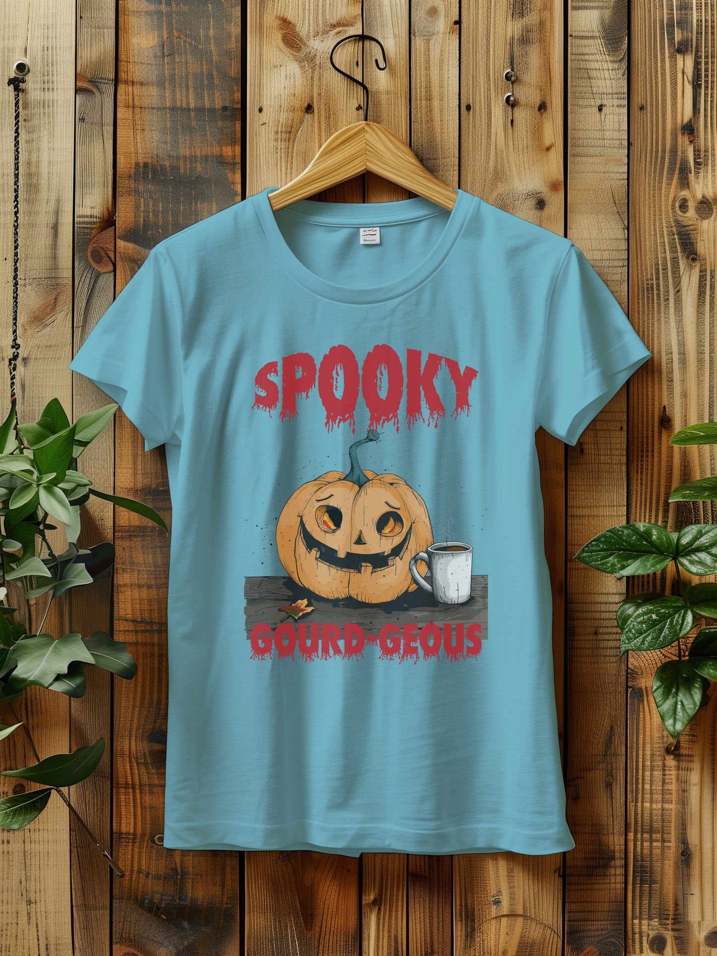 Spooky Gourdeous Halloween T-Shirt - Funny Pumpkin Graphic Tee | Halloween Coffee | Vintage Jack-o'-Lantern Shirt for Fall | Halloween Shirt