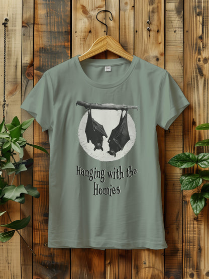 Funny Halloween Bat T-Shirt - "Hanging with the Homies" Tee - Gothic Halloween Shirt - Unique Bat Lover Gift - Halloween Unisex T-Shirt