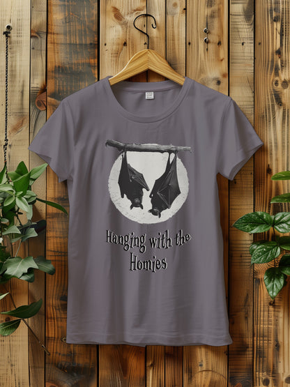 Funny Halloween Bat T-Shirt - "Hanging with the Homies" Tee - Gothic Halloween Shirt - Unique Bat Lover Gift - Halloween Unisex T-Shirt