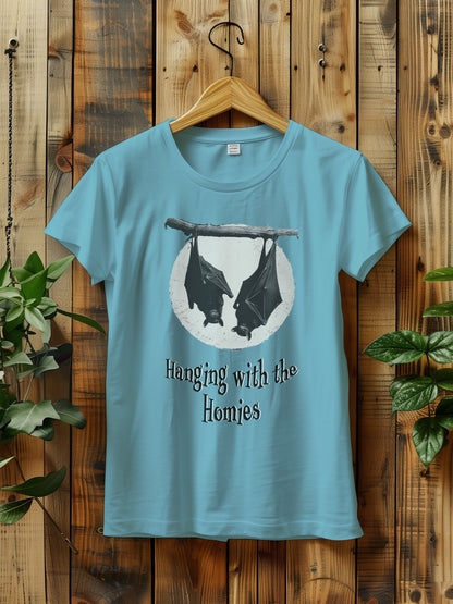 Funny Halloween Bat T-Shirt - "Hanging with the Homies" Tee - Gothic Halloween Shirt - Unique Bat Lover Gift - Halloween Unisex T-Shirt