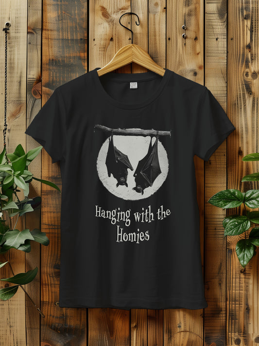 Funny Halloween Bat T-Shirt - "Hanging with the Homies" Tee - Gothic Halloween Shirt - Unique Bat Lover Gift - Halloween Unisex T-Shirt