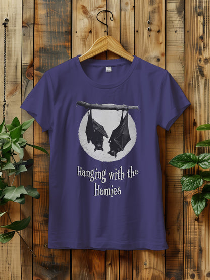 Funny Halloween Bat T-Shirt - "Hanging with the Homies" Tee - Gothic Halloween Shirt - Unique Bat Lover Gift - Halloween Unisex T-Shirt