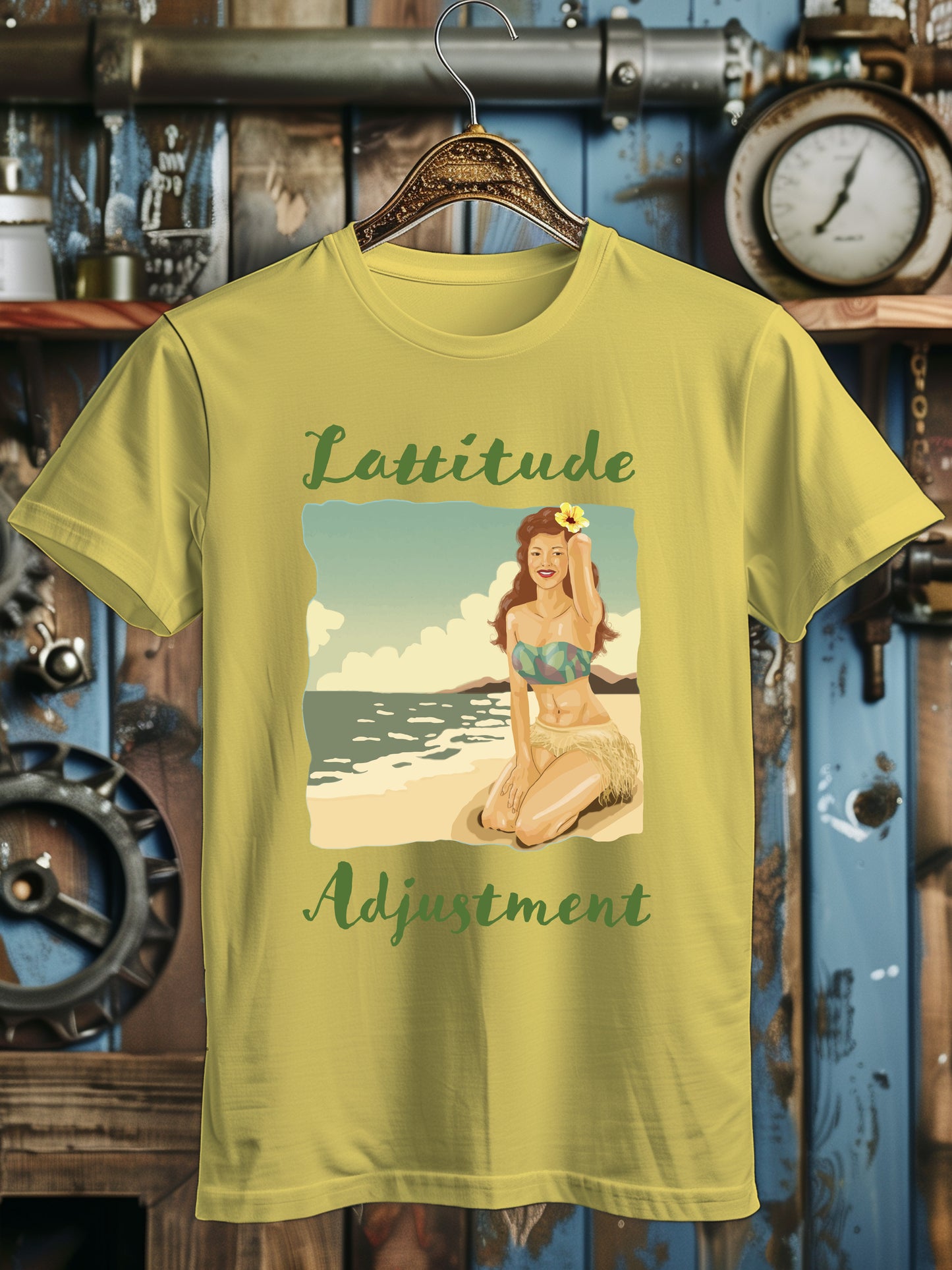 Men's Beach Graphic T-Shirt - 'Latitude Adjustment' Tropical Print T-Shirt - Summer Fashion Top with Vintage Style Design - Casual Beachwear