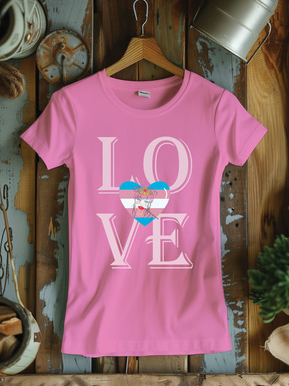 Women's Love Graphic T-Shirt with Pop Art Heart - Romantic Statement Tee, Unisex Valentine's Day Shirt, Bold Love Typography