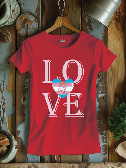 Women's Love Graphic T-Shirt with Pop Art Heart - Romantic Statement Tee, Unisex Valentine's Day Shirt, Bold Love Typography