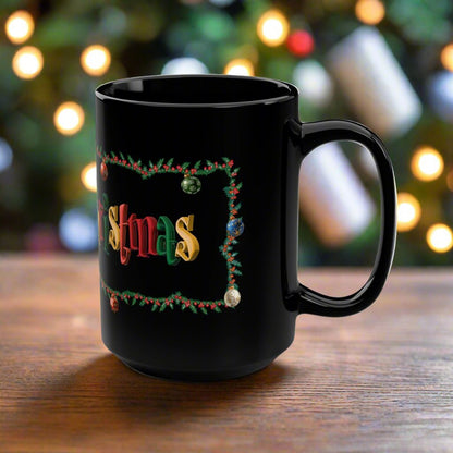 Merry Christmas Black Mug, Cozy Holiday Drinkware, Gifts for Christmas, Festive Coffee Cup, Unique Holiday Decor