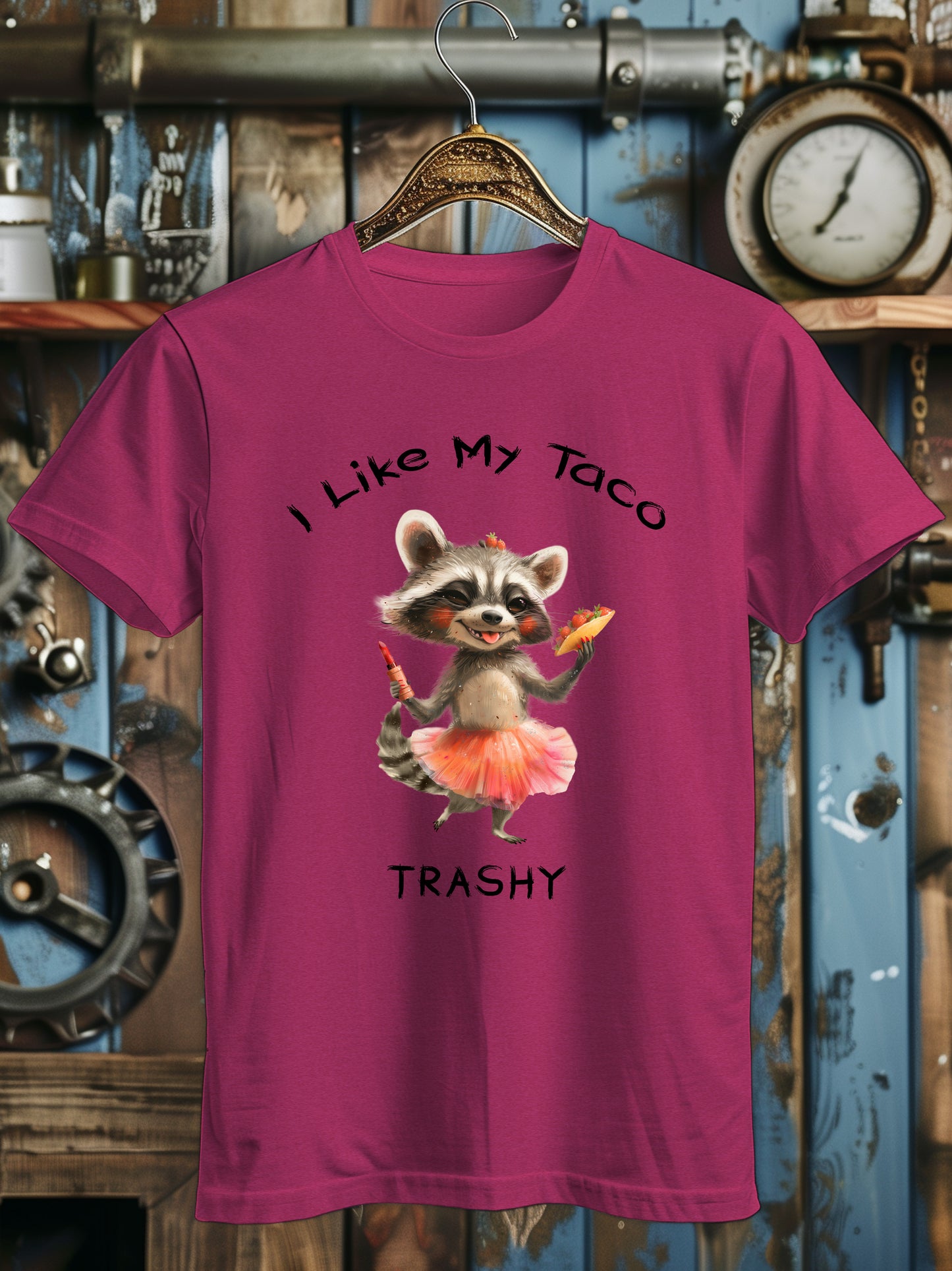 Unisex Funny Taco Lover T-Shirt - I Like My Taco Trashy Raccoon Graphic Tee - Foodie Gift Shirt