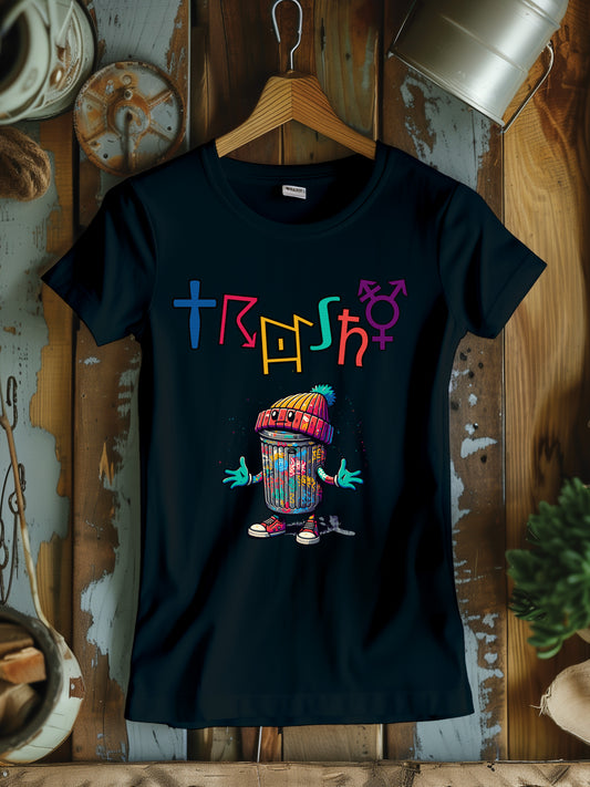 "TRASHY" Funky Graffiti T-Shirt - Street Art Inspired Tee, Urban Art Character Shirt, Quirky Streetwear, Hip Hop Fashion Top