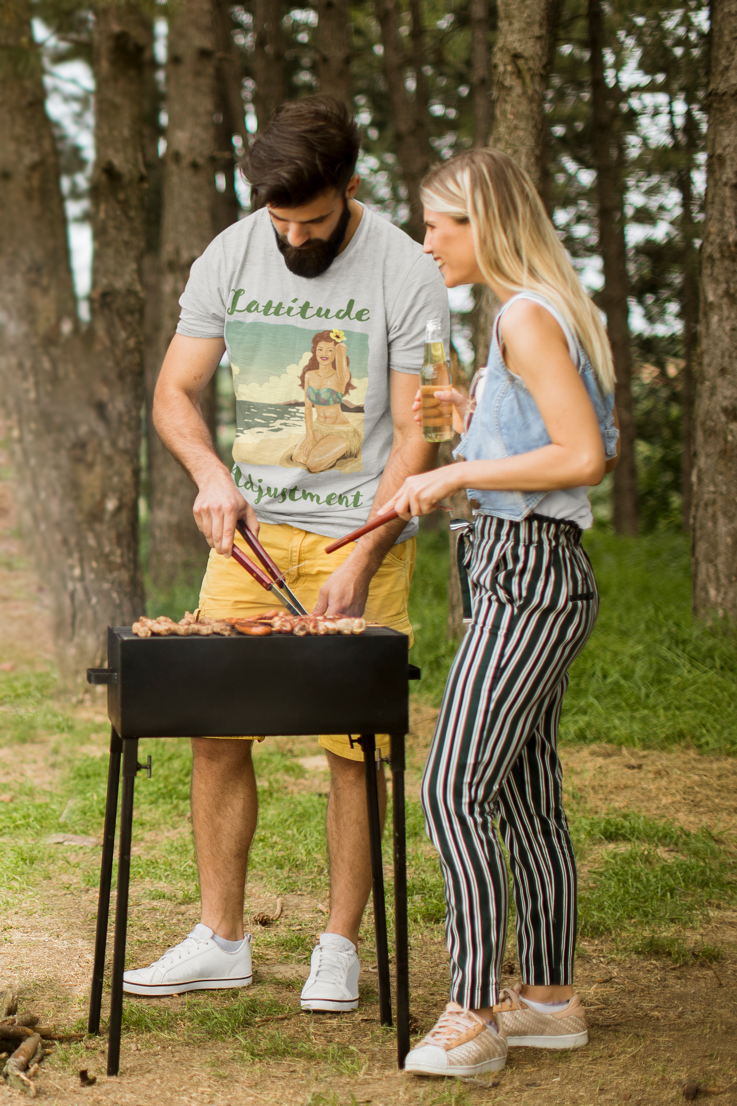 Men's Beach Graphic T-Shirt - 'Latitude Adjustment' Tropical Print T-Shirt - Summer Fashion Top with Vintage Style Design - Casual Beachwear