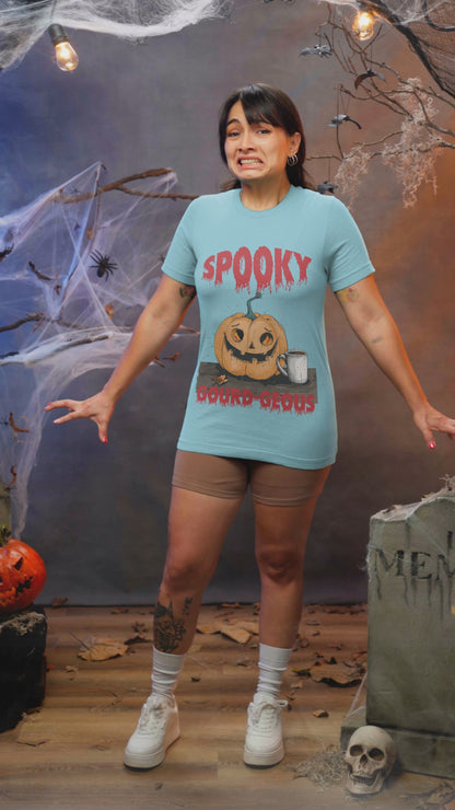 Spooky Gourdeous Halloween T-Shirt - Funny Pumpkin Graphic Tee | Halloween Coffee | Vintage Jack-o'-Lantern Shirt for Fall | Halloween Shirt