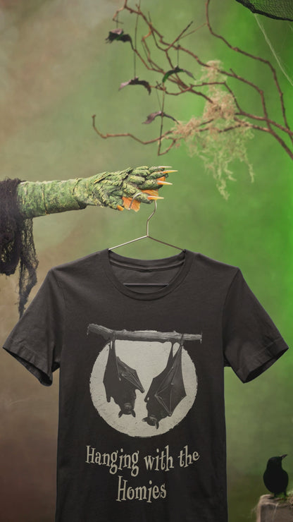 Funny Halloween Bat T-Shirt - "Hanging with the Homies" Tee - Gothic Halloween Shirt - Unique Bat Lover Gift - Halloween Unisex T-Shirt